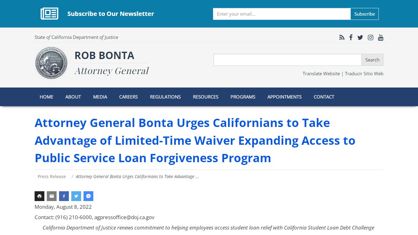 Attorney General Bonta Urges Californians to Take Advantage of Limited ...